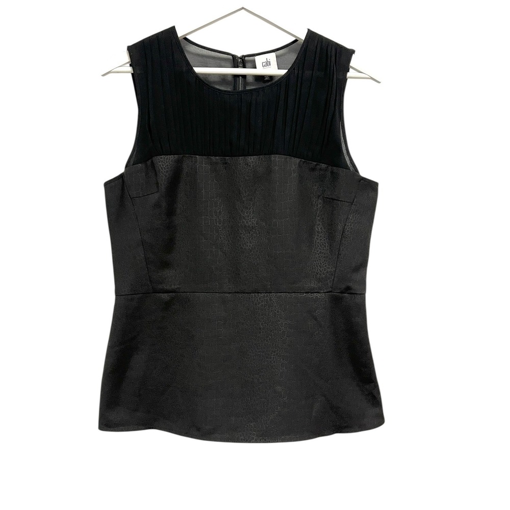Cabi Peplum Top Womens 6 Black Snakeskin‎ Embossed Sheer Pleated Minimalist Goth